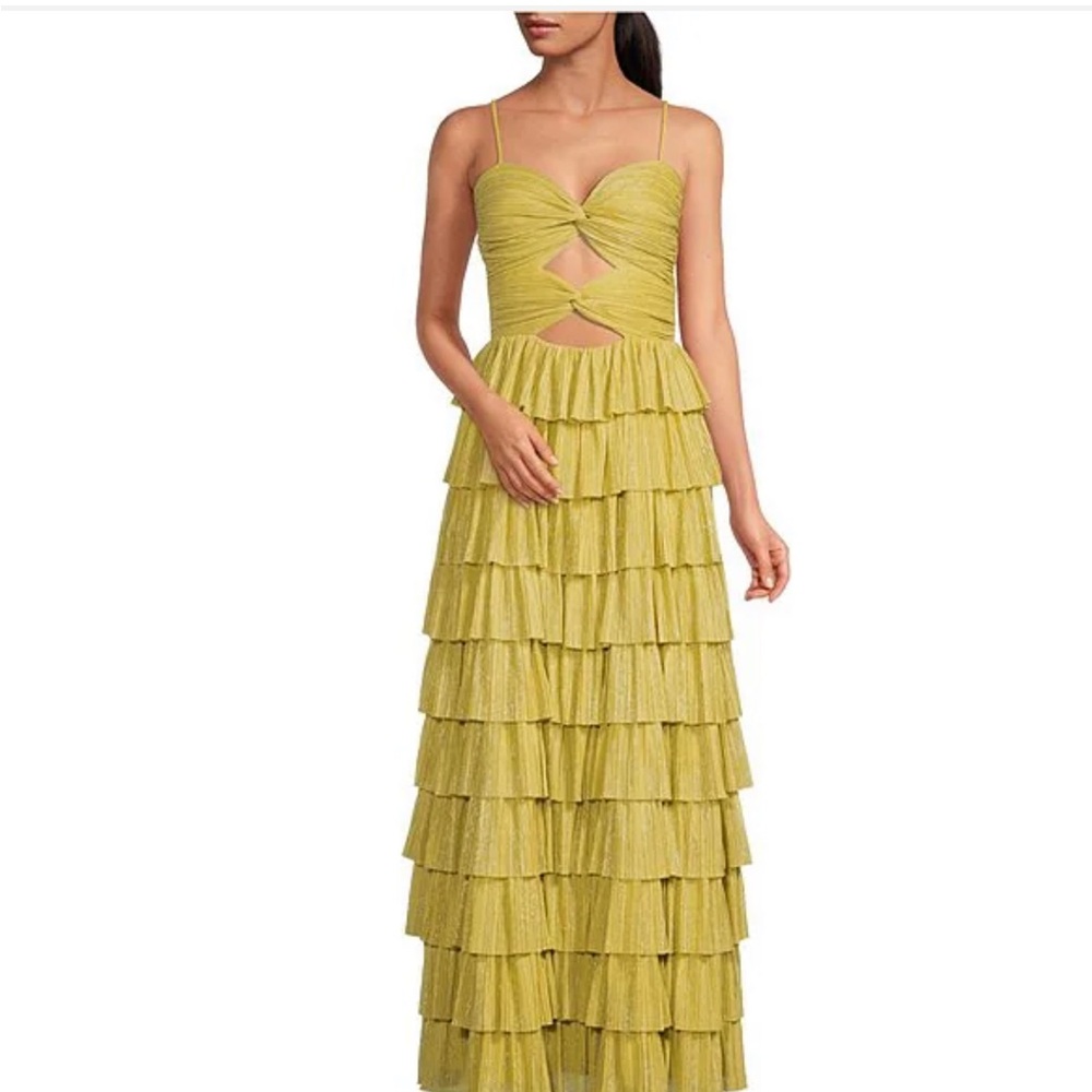COPY - Gianni Bini Size 8 Grace Metallic Plisse Sweetheart Neck Cut-Out Tiered …